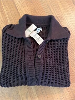 aerie Black Open Knit Button-Up Cardigan